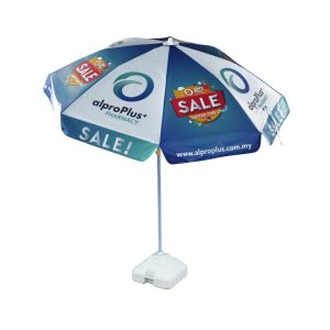 Round Parasol With Printing 96inch PVC Tarpaulin (8panels) WaterBase Stand AlproPlus+