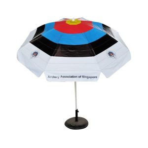 Round Parasol With Printing 96inch PVC Tarpaulin (8panels) Black Base Stand Archery Association of Singapore